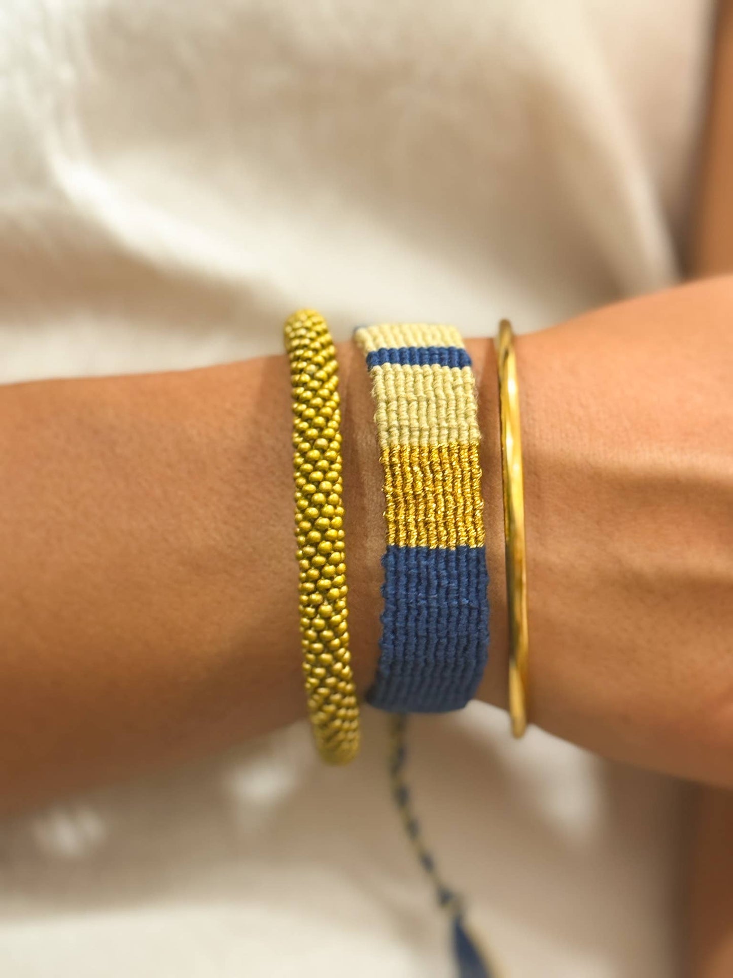 Nepalese Handmade Beaded Bracelet - Mustard