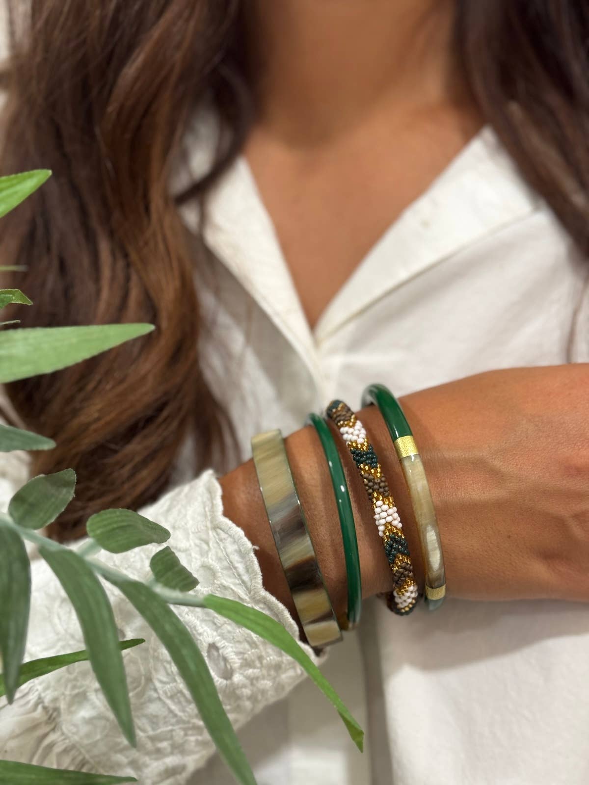 Lacquered Bangle - Forest Green and Gold