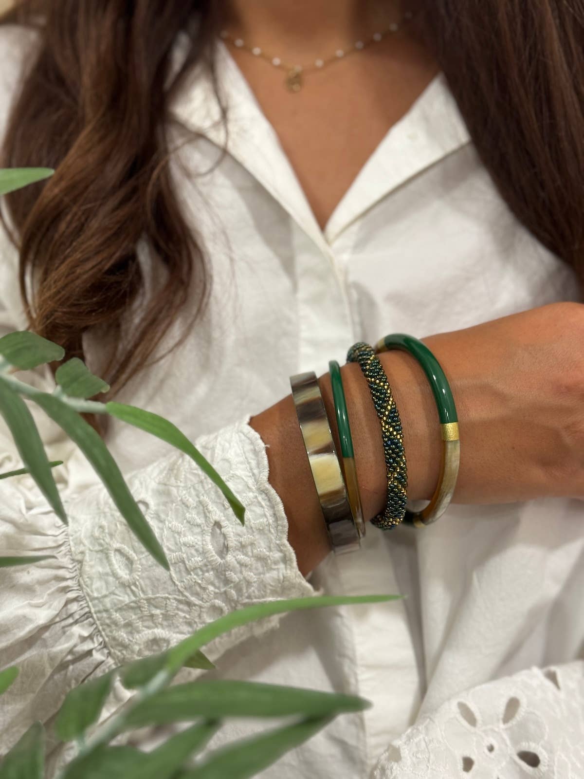 Lacquered Bangle - Forest Green and Gold