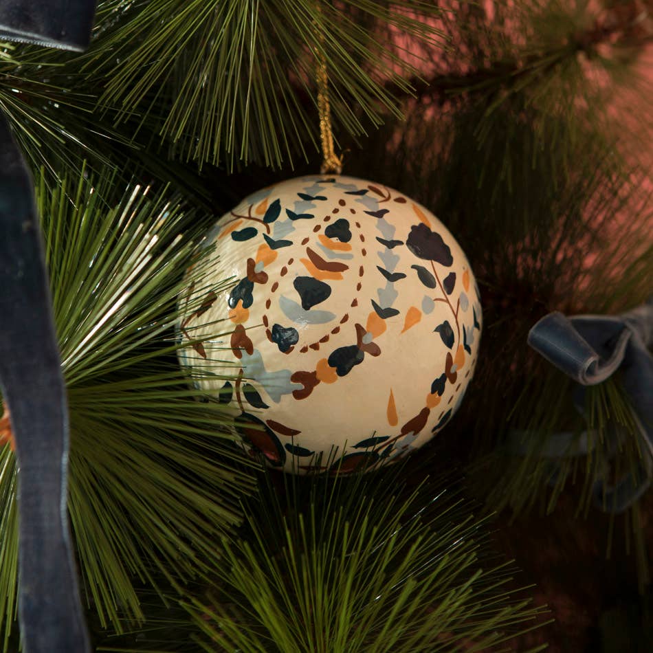 Hand-Painted Papier-Mâché Baubles – Set of 4