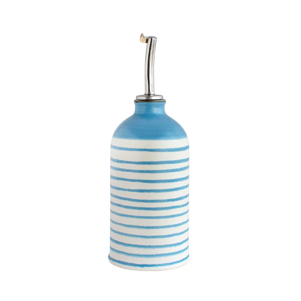 Striped Stoneware Olive Oil Bottle with Pourer