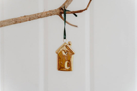 Ceramic Gold Christmas Hanging House