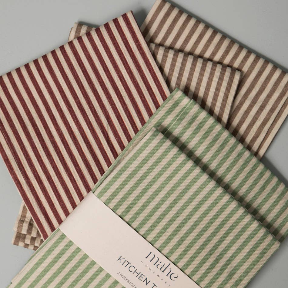 Brown Stripe Kitchen Towel Set 2