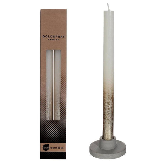 Dinner Candle Pair - Cream With Gold Spray