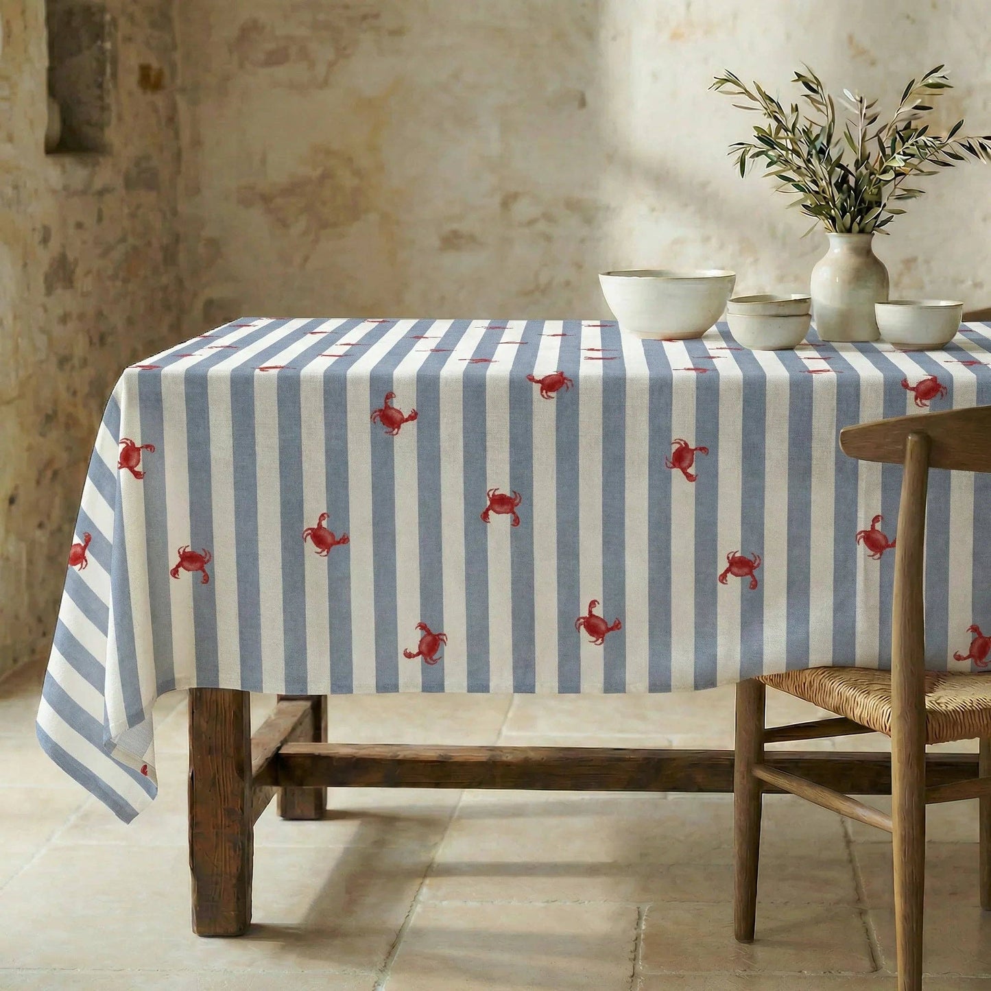 Harbour Crab Waterproof Organic Cotton Tablecloth – 250 x 155 cm