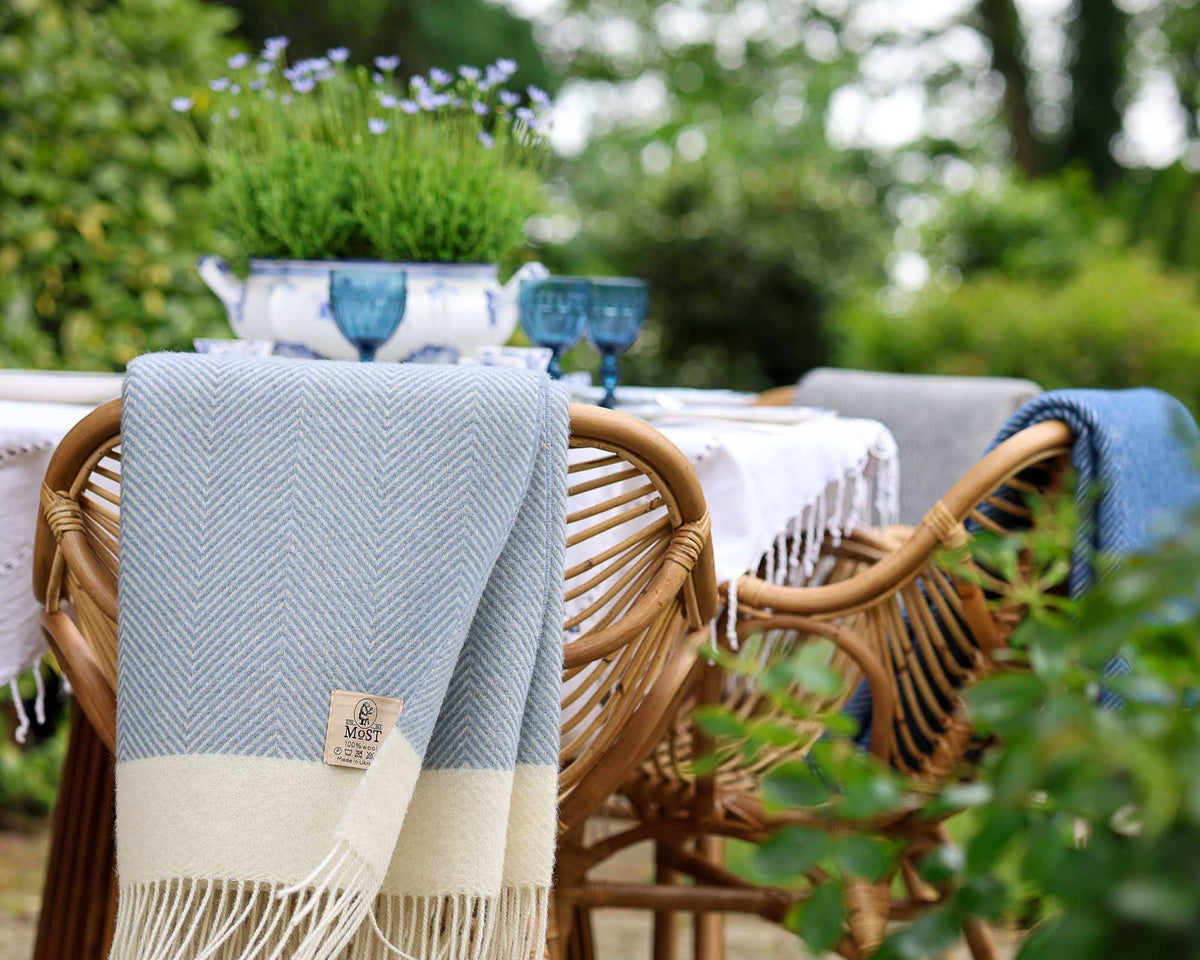 Wool Throw Blanket - Powder Blue