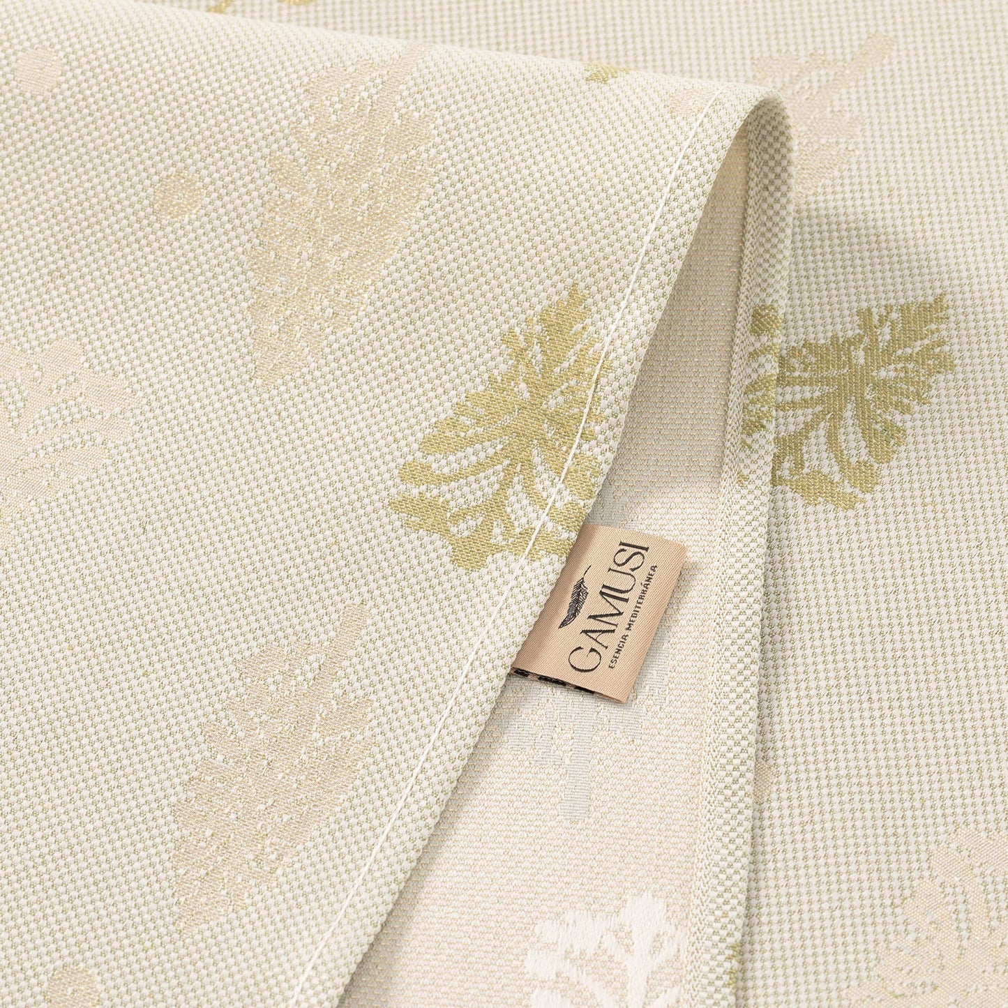Cotton Jacquard Tablecloth - Champagne & Gold Trees