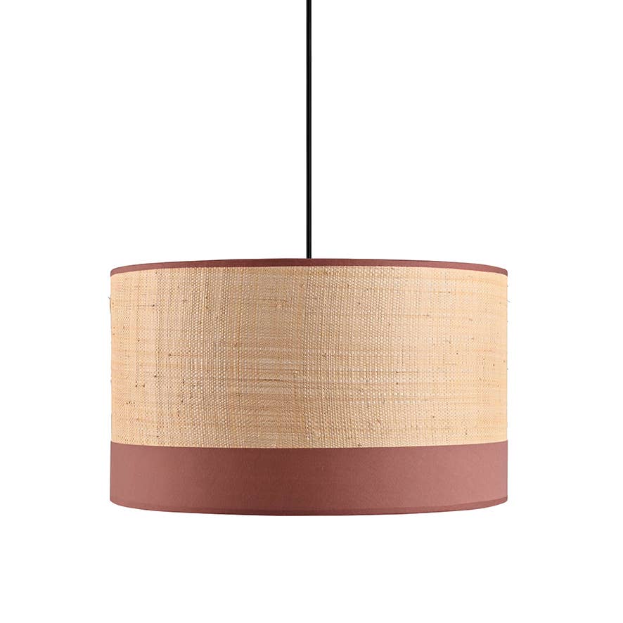 Terracotta-Banded Raffia Pendant Light