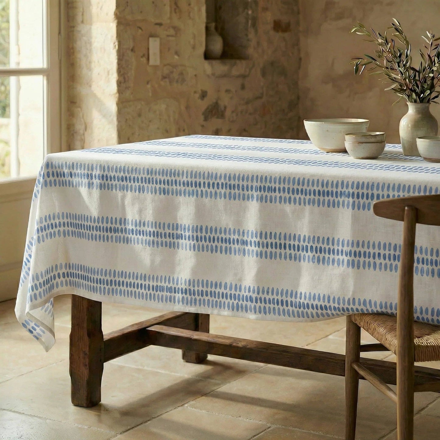 Azure Waterproof Cotton Tablecloth