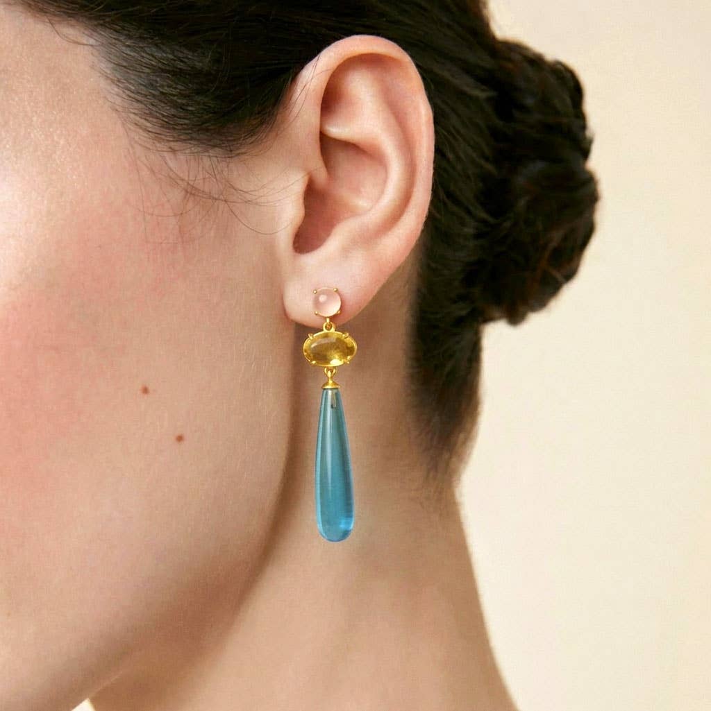 Jana Earrings - Blue Topaz & Citrine