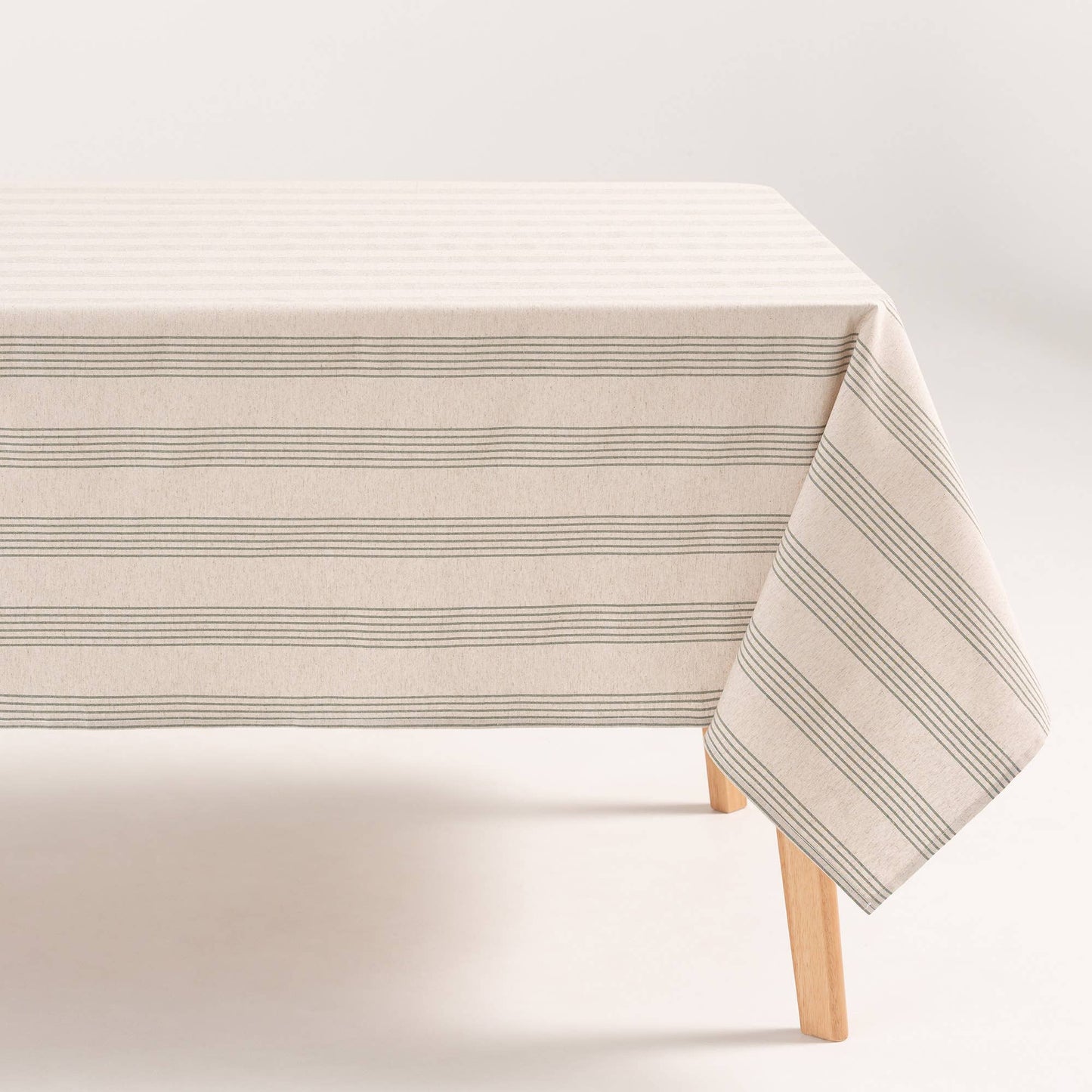 Soft Linen Jacquard Tablecloth – Green Stripes
