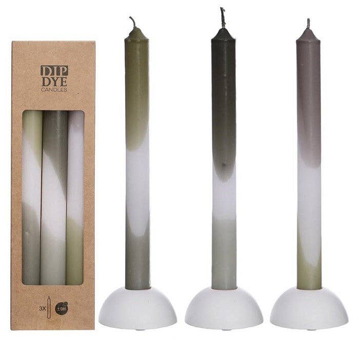 Ombre Dinner Candle Set Of 3 - Olive / Sage