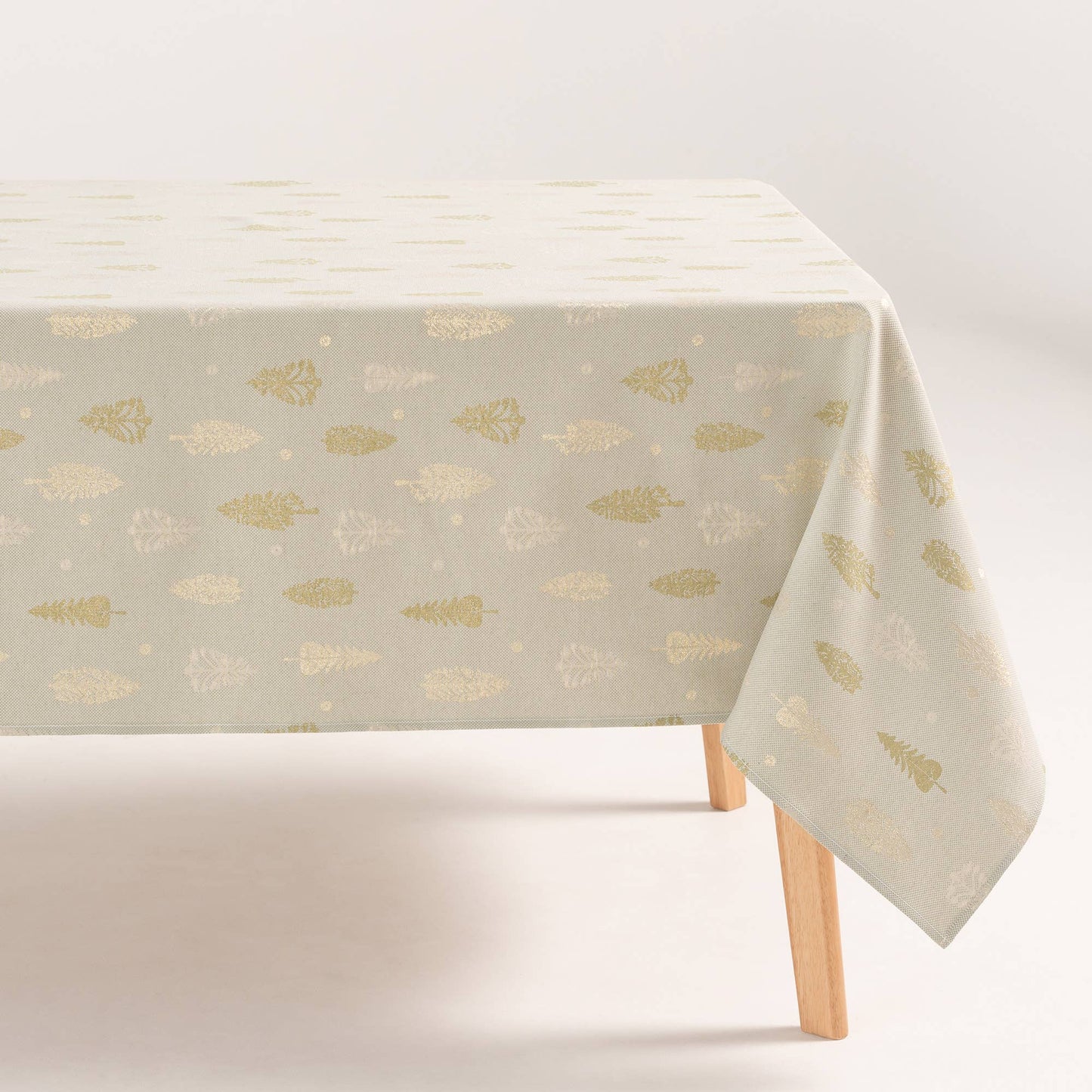 Cotton Jacquard Tablecloth - Champagne & Gold Trees