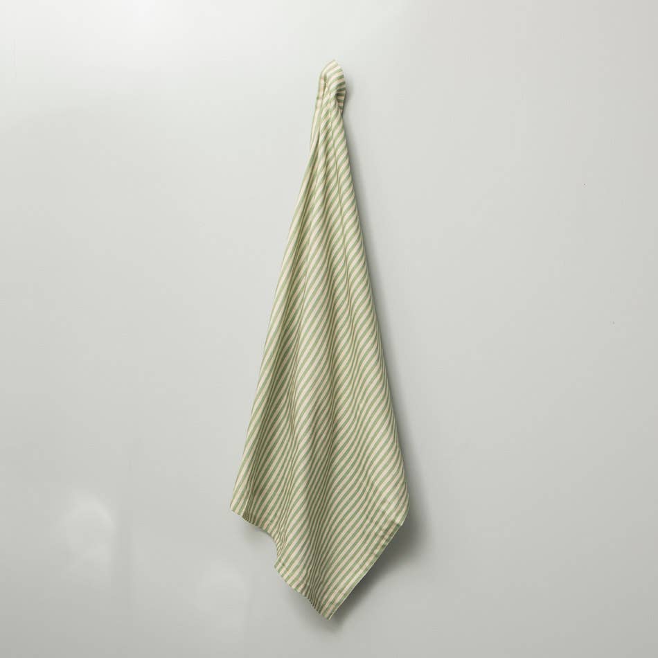 Green Stripe Kitchen Towel Set 2