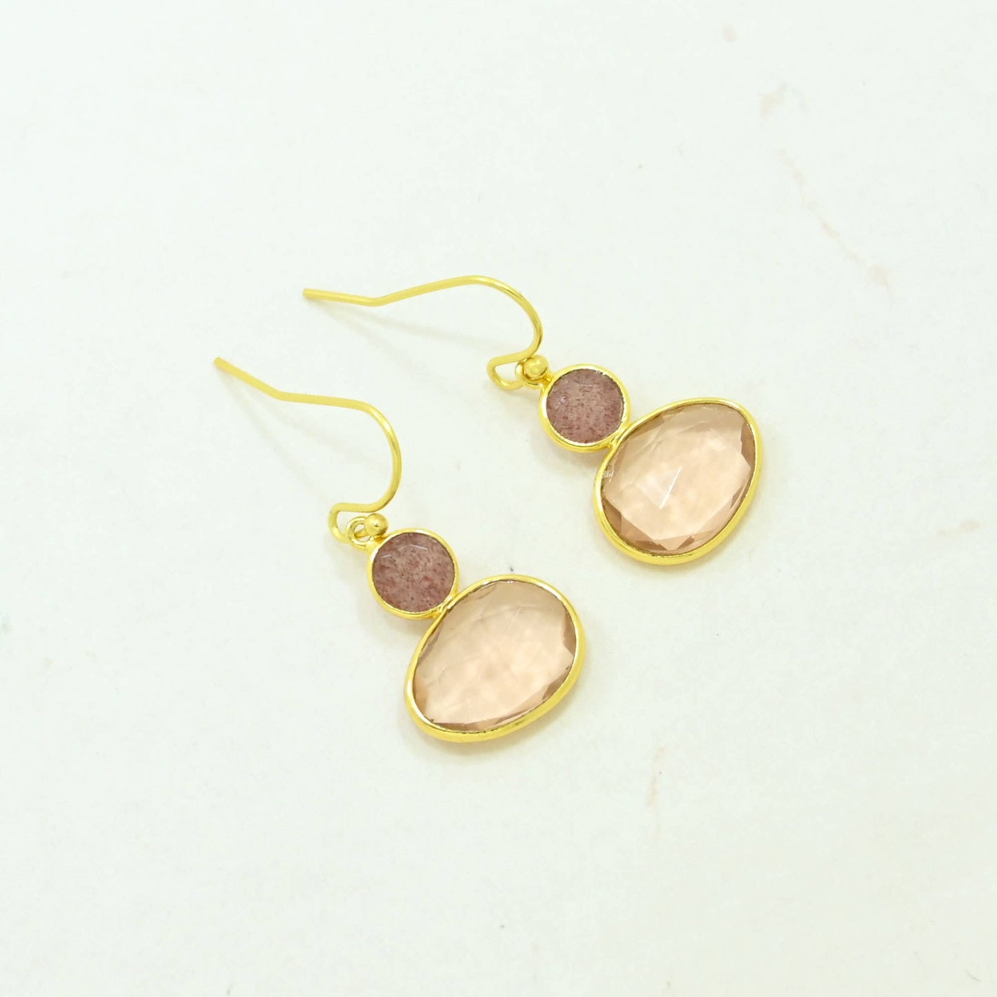 Carina Earring - Morganite & Strawberry Quartz