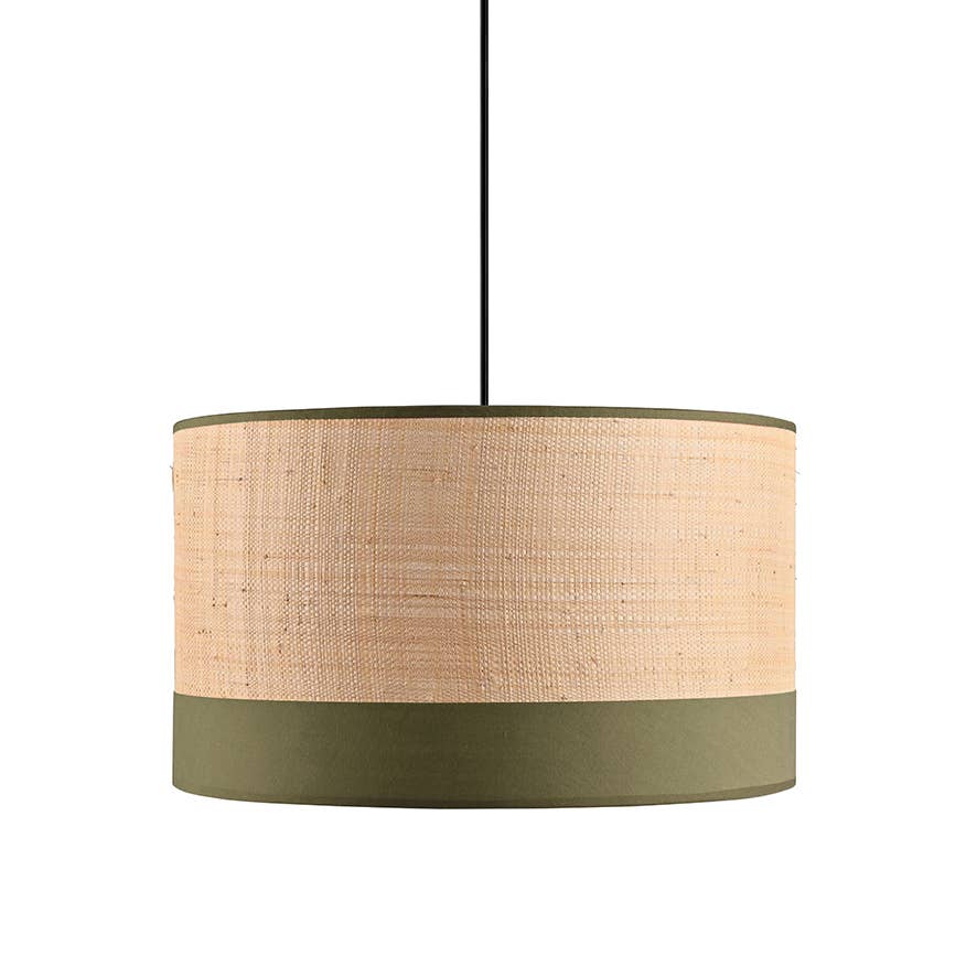 Forest Green Banded Raffia Pendant Light