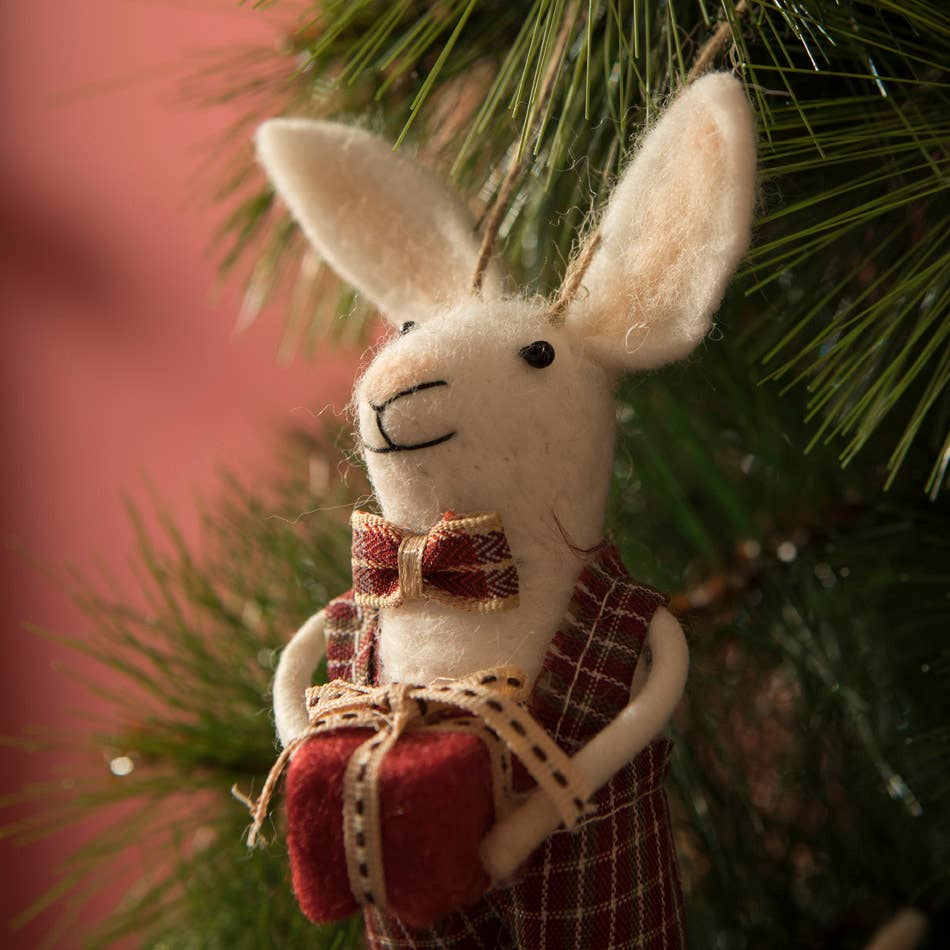 Felt Bunny Ornament - Festive Gift Giver