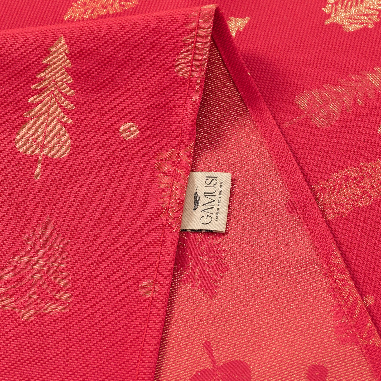 Cotton Jacquard Tablecloth - Champagne & Gold Trees